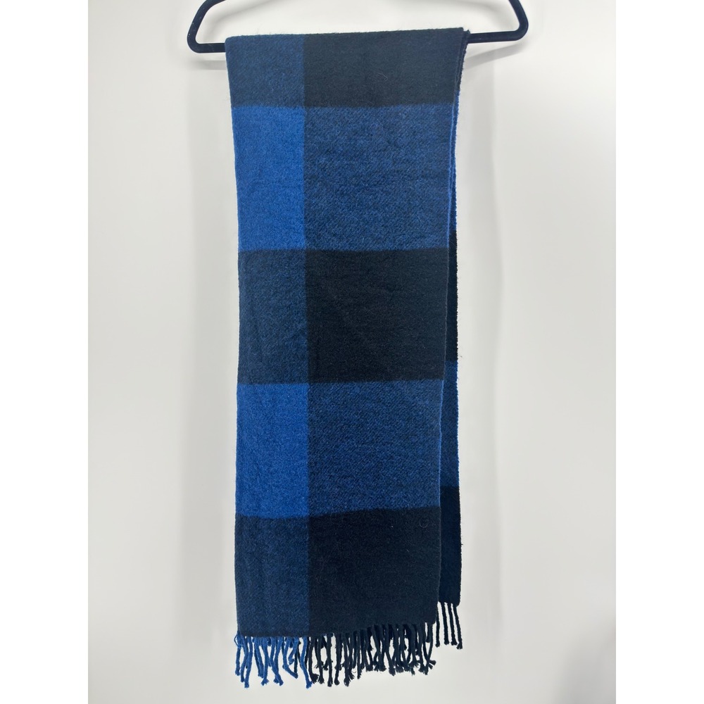 Coach New York Buffalo Plaid Scarf Blue Black Fringed